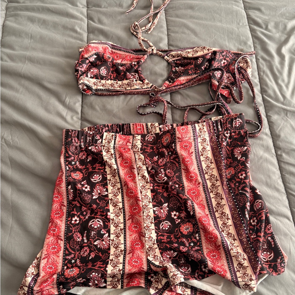 SHEIN Red and Black Paisley Bikini Set
